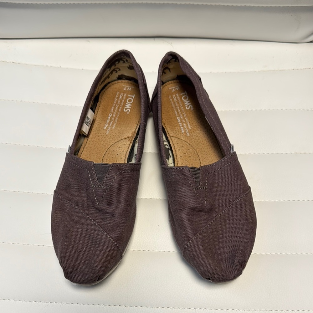 TOMS Brown Flats Slip-On Shoes with Elastic V-Insert